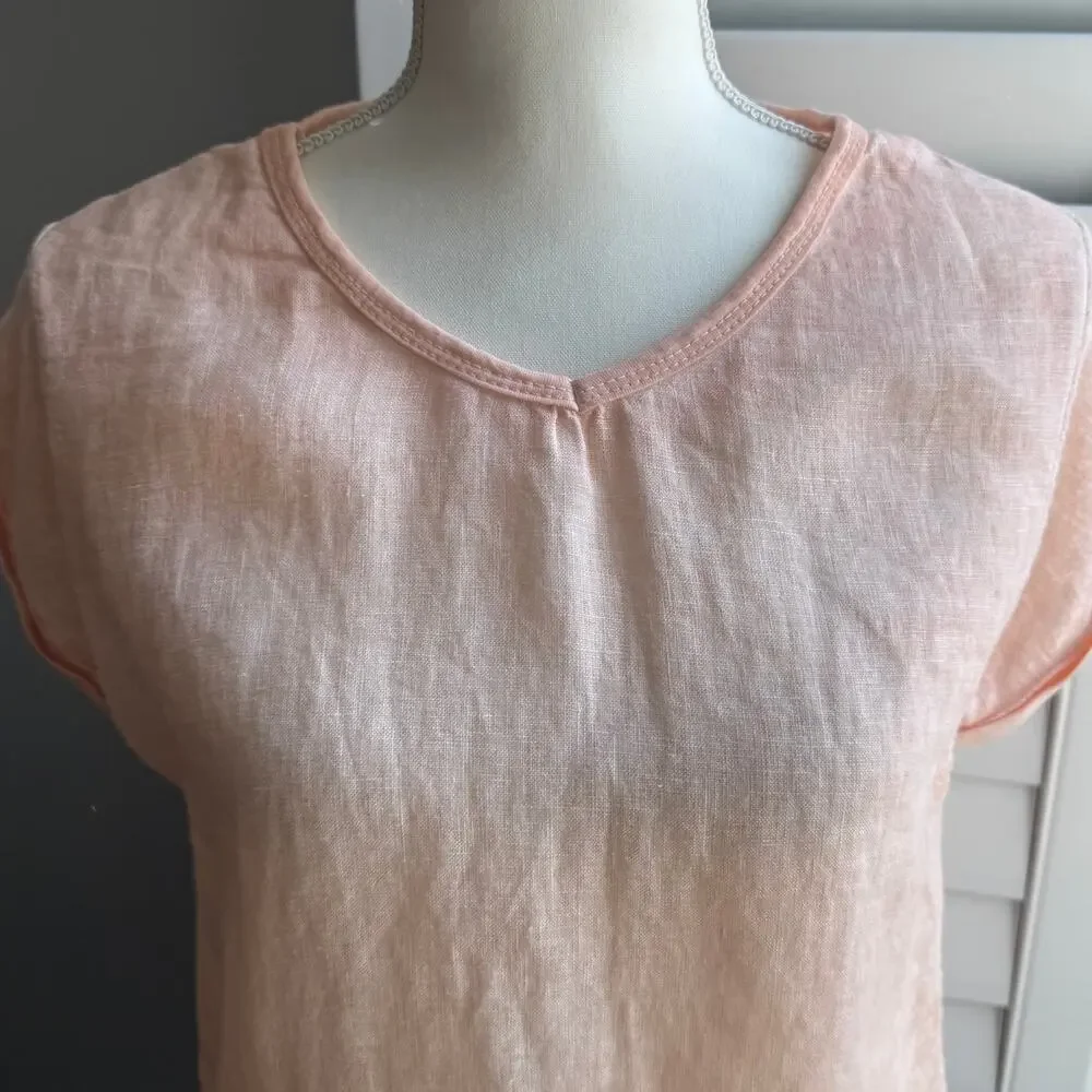 BELLE FRANCE Top Womens S Orange 100% Linen Made in Italy Coastal Beachy Resort - Picture 6 of 12
